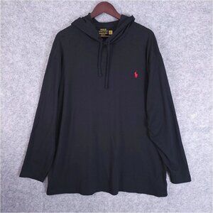 POLO RALPH LAUREN Black Jersey Hooded T-Shirt Mens 2XB Red Pony Long Sleeve